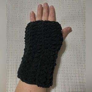 Hand crafted black crochet chenille fingerless hand warmers